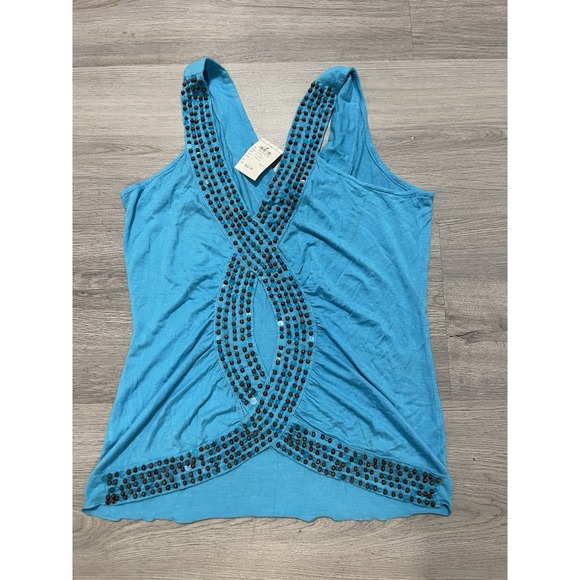 Charlotte Russe Tops - Y2K‎ Charlotte Russe Sequin Beaded NWT Sz L teal Tank Top Dress Shirt Deadstock